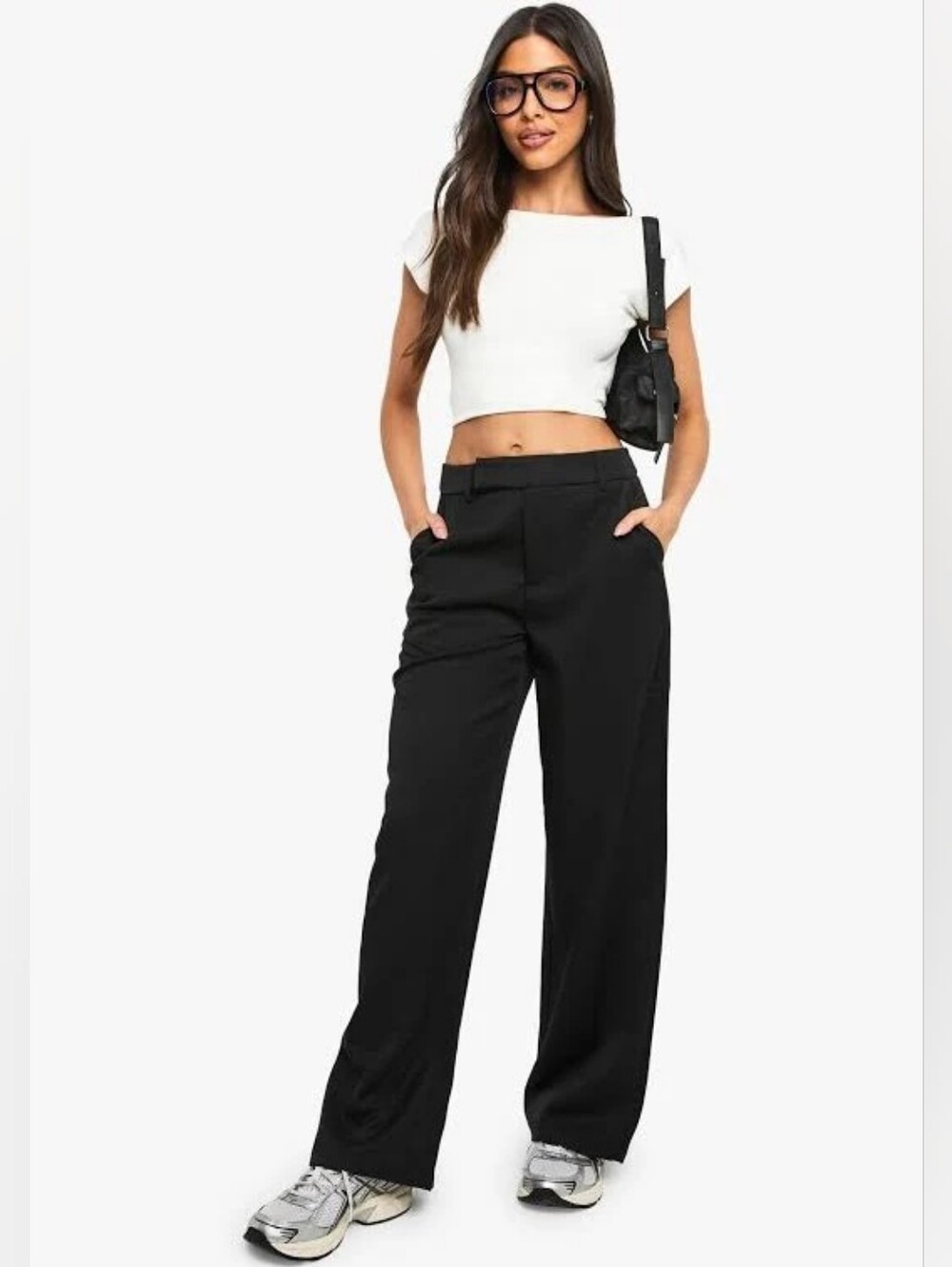 Boohoo Black Wide-Leg Trousers